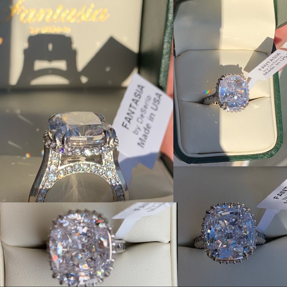 Fantasia by Deserio Jewelry - Stunning Elongated Cushion Cut 14k white gold Ring